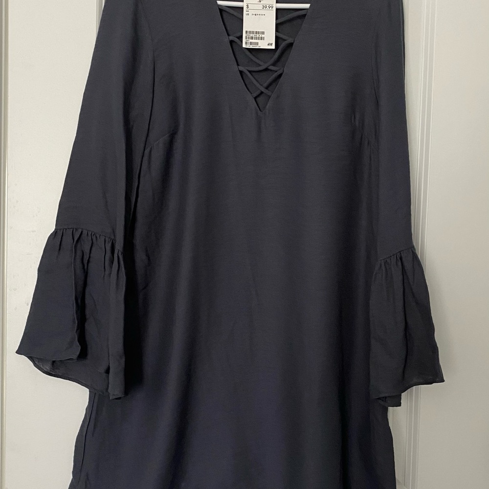 NEW with Tags H&M Boho Long Sleeve Dark Blue Dress - Picture 2 of 5